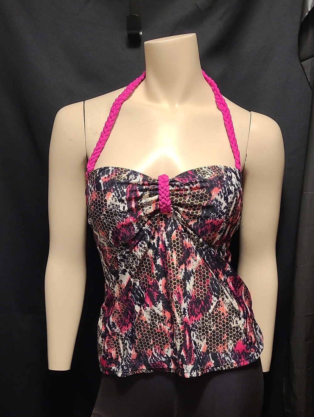 Y2k FOXY JEANS Women’s Pink Mixed-Print Halter Top SZ SMALL